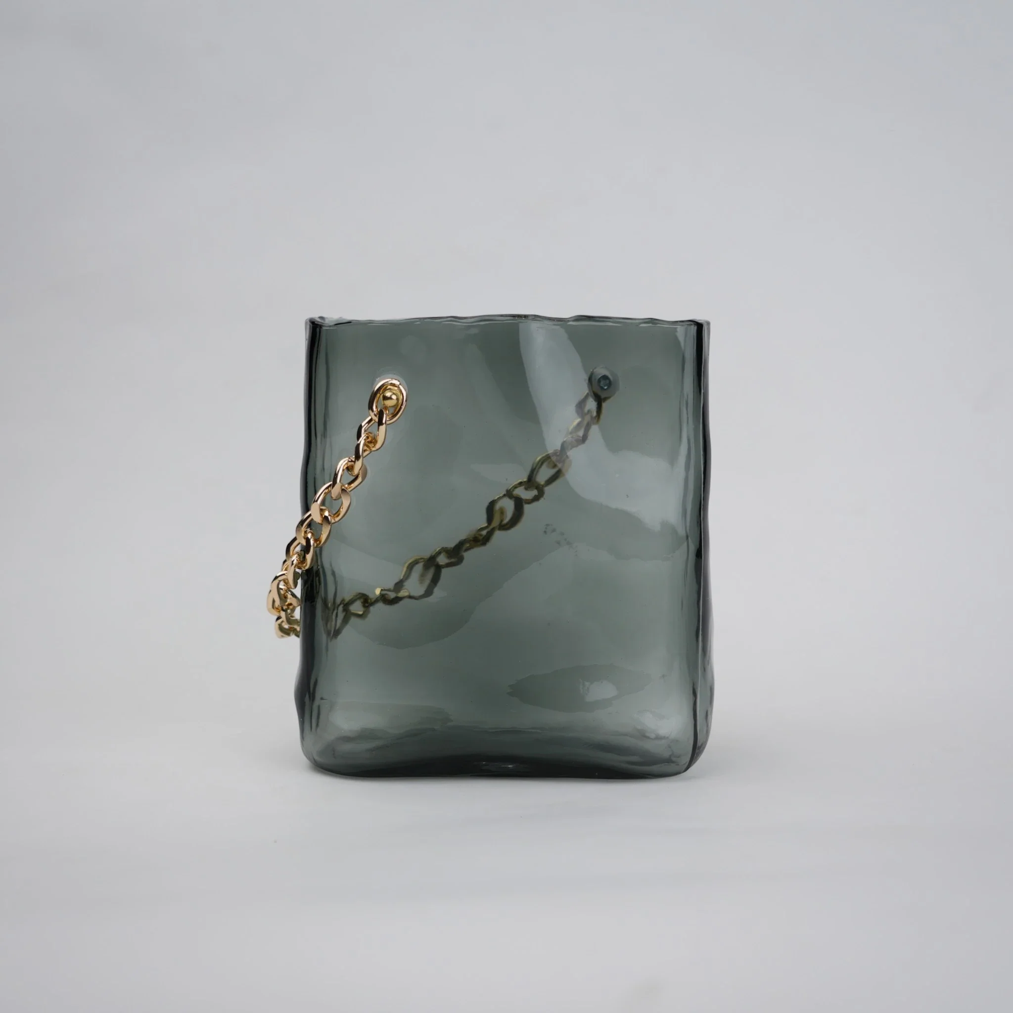 Gold Chain Grey Glass Vase