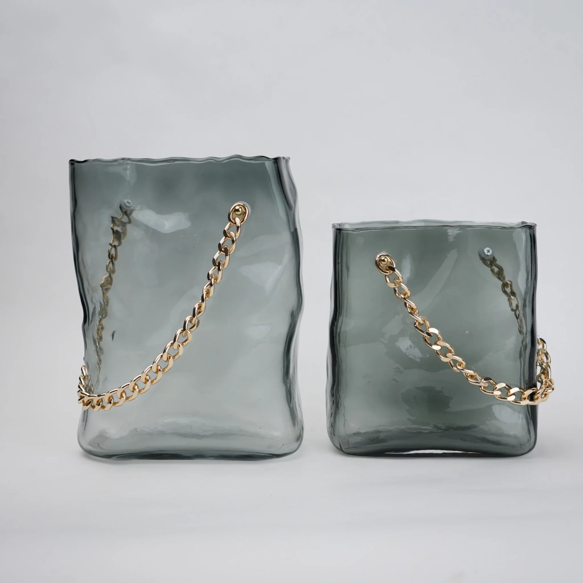 Gold Chain Grey Glass Vase