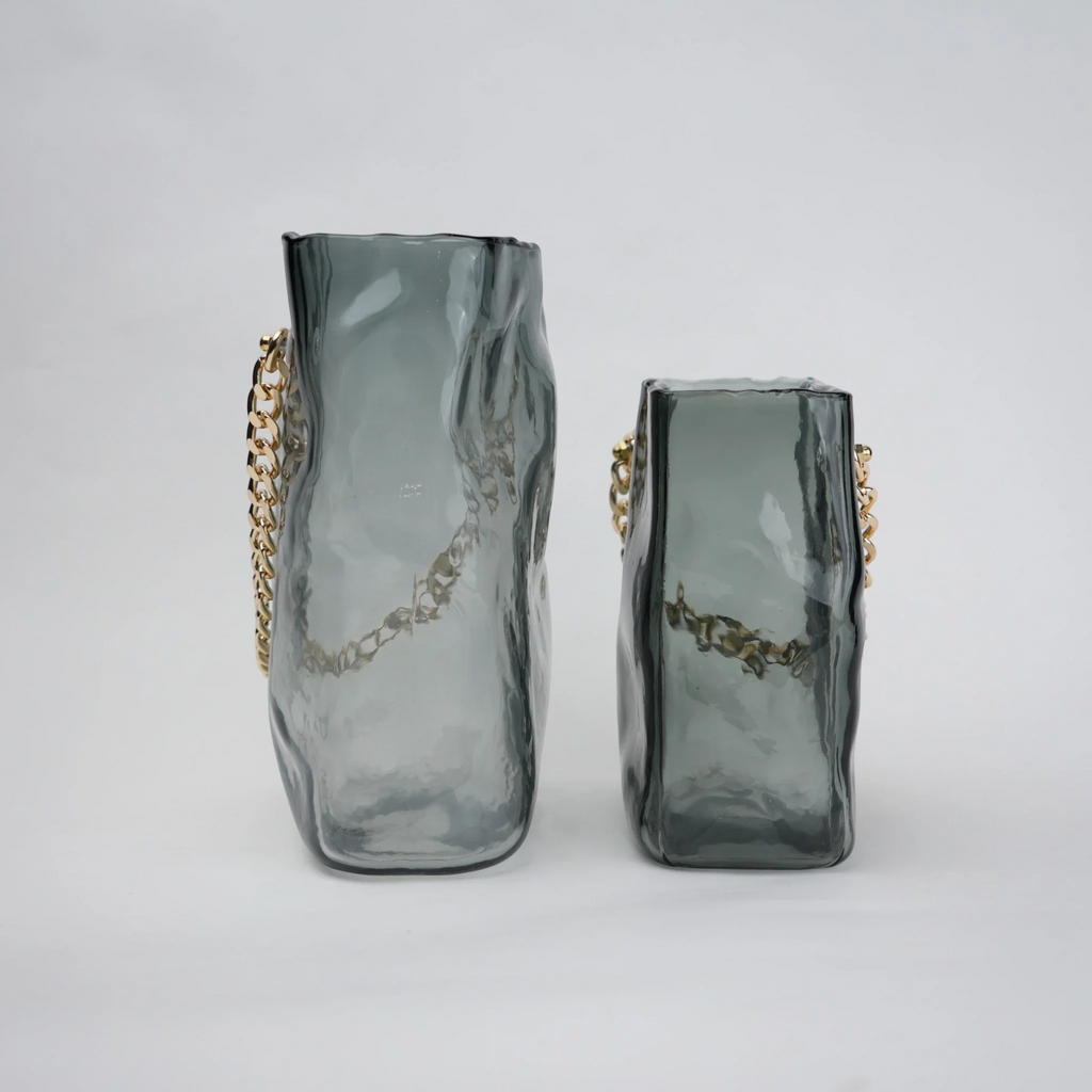 Gold Chain Grey Glass Vase