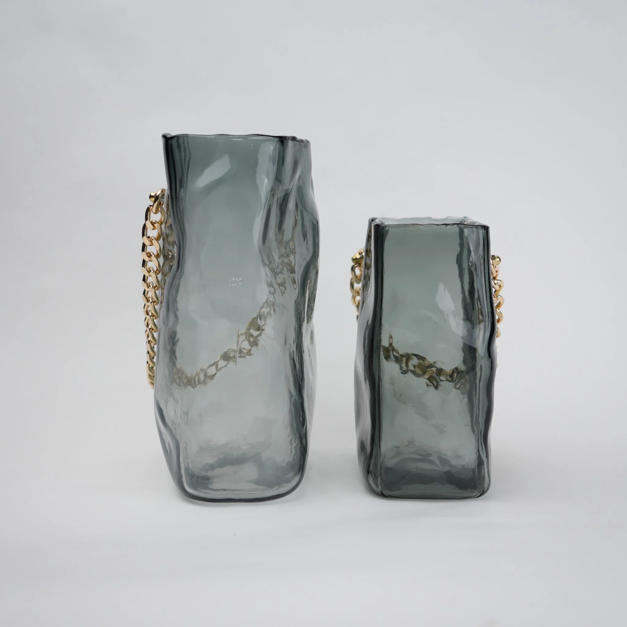 Gold Chain Grey Glass Vase