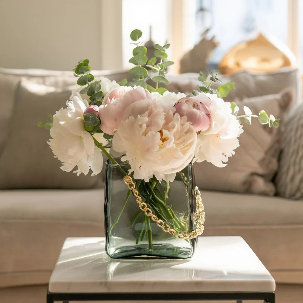 Gold Chain Grey Glass Vase