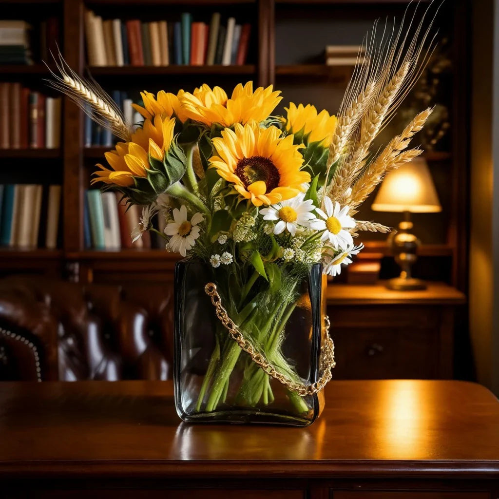 Gold Chain Grey Glass Vase