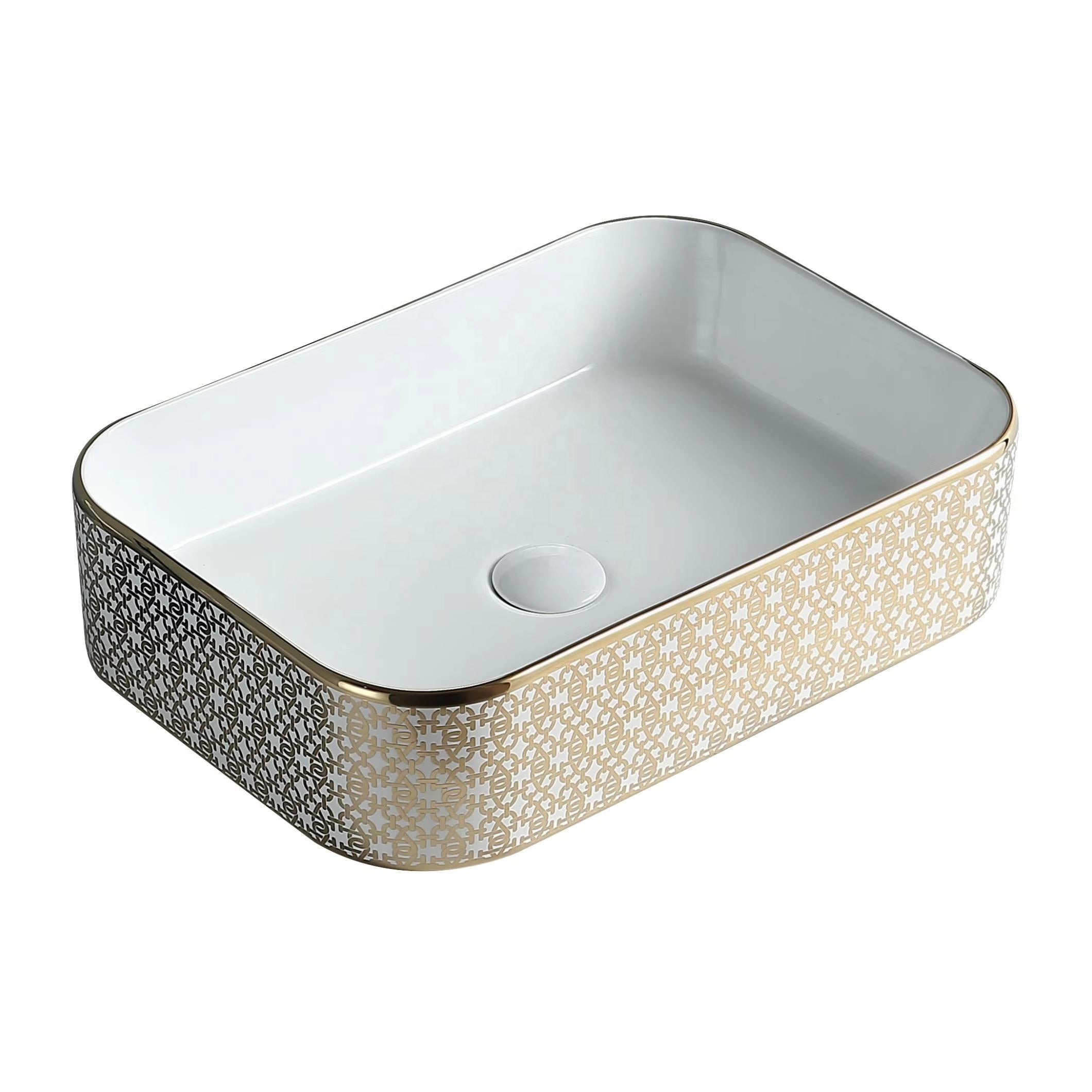 Designer Gold Inside White Table Top Basin