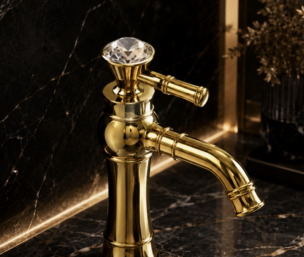 Aurum Crystal Gold Countertop Basin Mixer