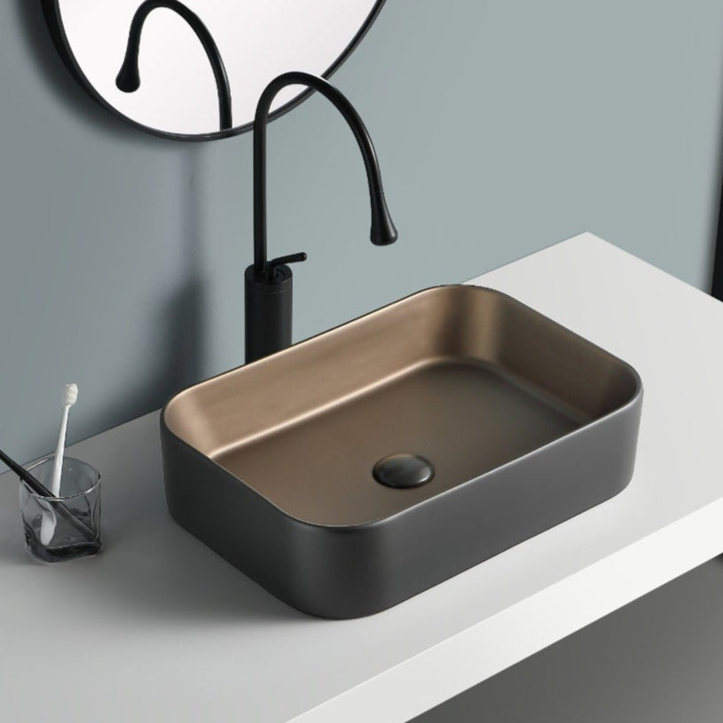 Black and Copper Table Top Basin