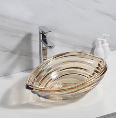Clear Glass Vessel Bathroom Sink with Specialty Shape