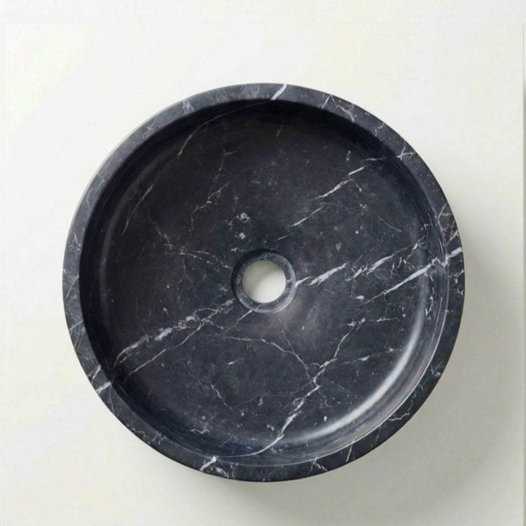 Fluted Wooden Pedestal Basin with Marble Top