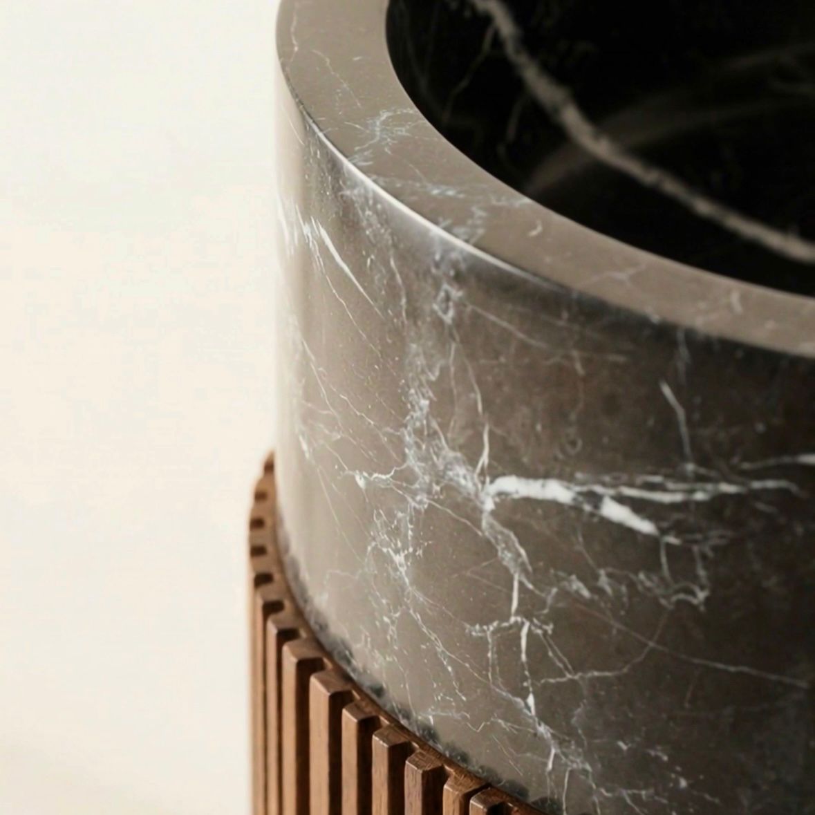 Fluted Wooden Pedestal Basin with Marble Top