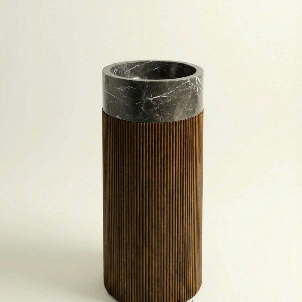 Fluted Wooden Pedestal Basin with Marble Top