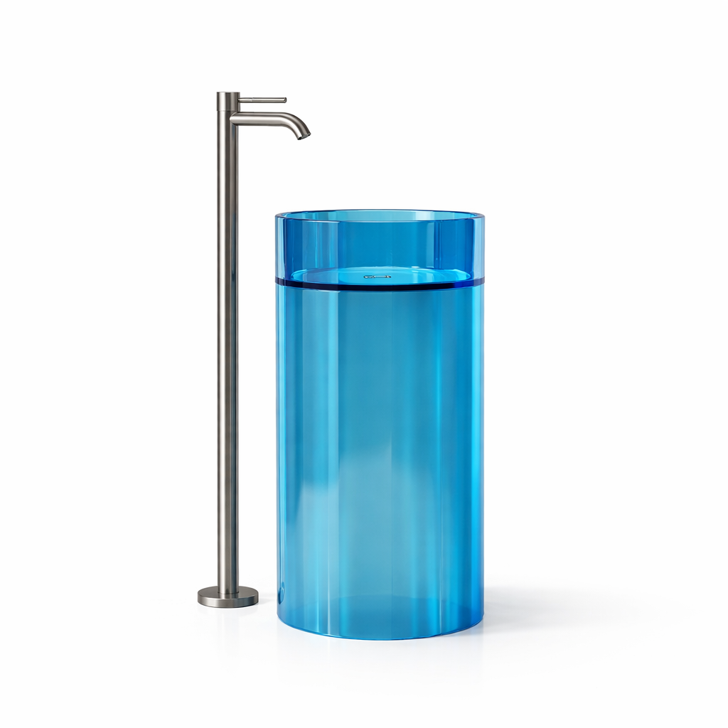 Transparent resin column freestanding basin