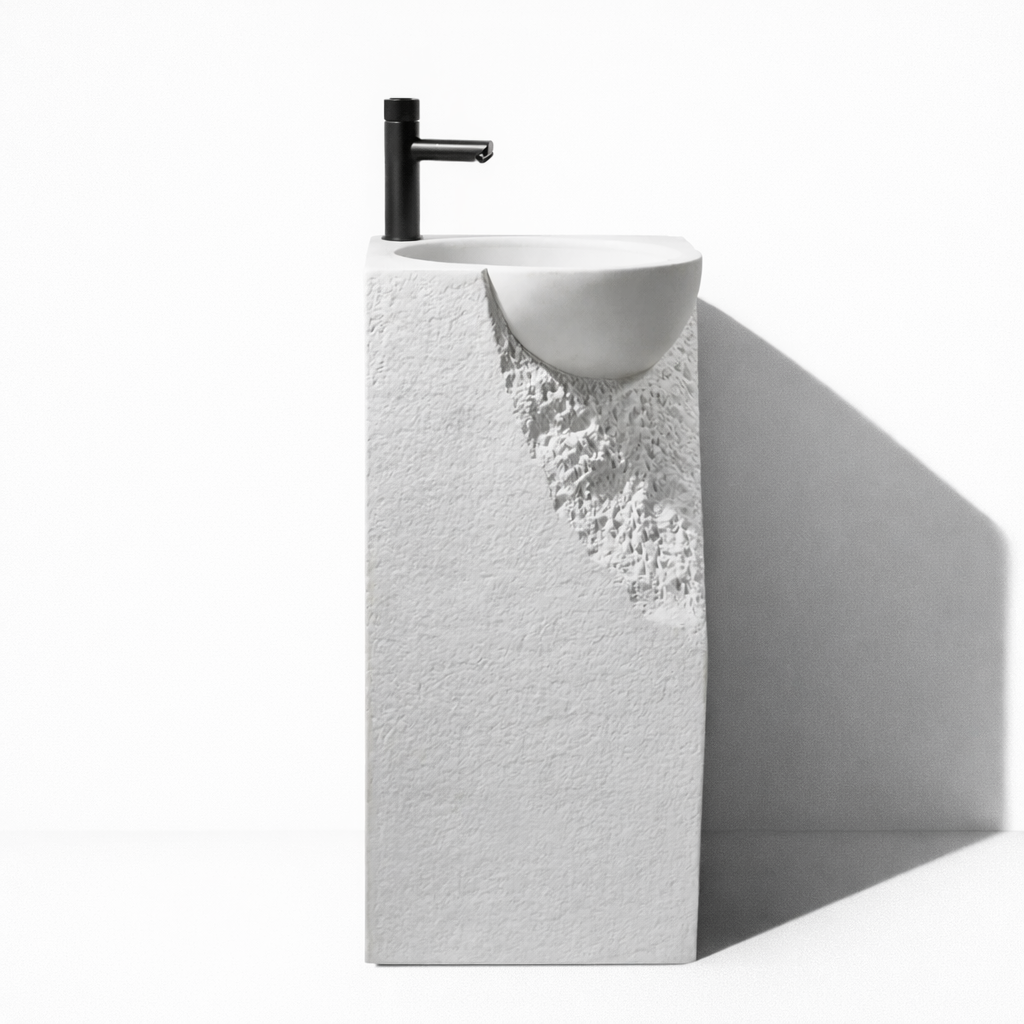 ZINARCH Japandi Design Carved Artificial Stone Freestanding Basin