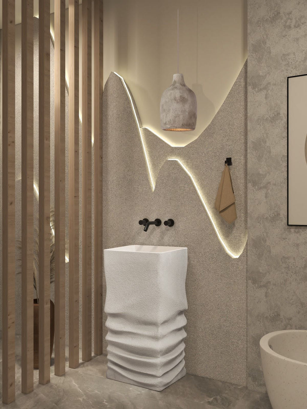 Artificial Stone Japandi style Freestanding Basin by Zinarch