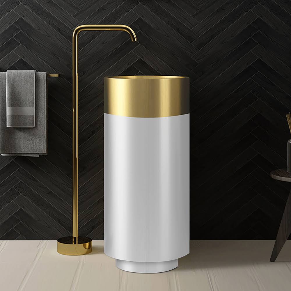 Stainless Steel Round Gold And White Freestanding Basin