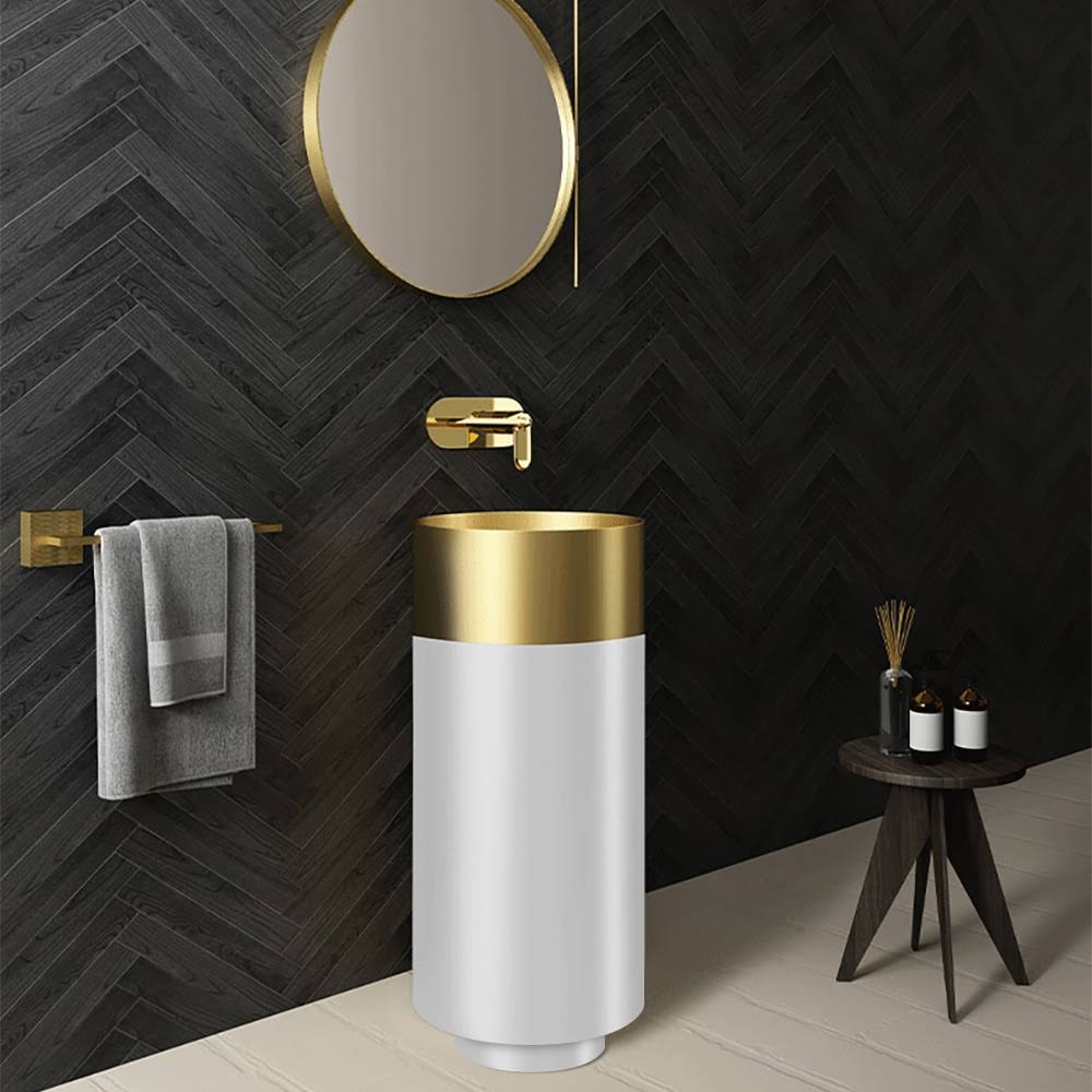 Stainless Steel Round Gold And White Freestanding Basin