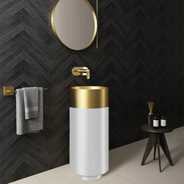 Stainless Steel Round Gold And White Freestanding Basin by Zinarch