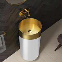 Stainless Steel Round Gold And White Freestanding Basin by Zinarch