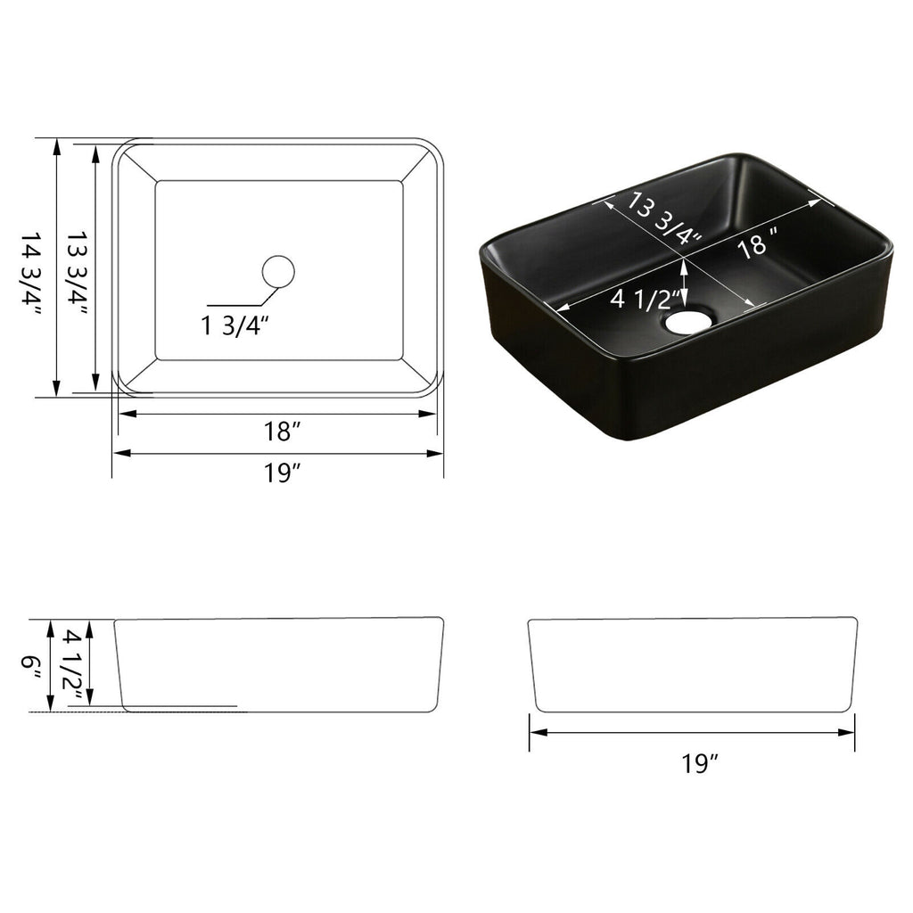 Black Rectangle Vessel  Basin