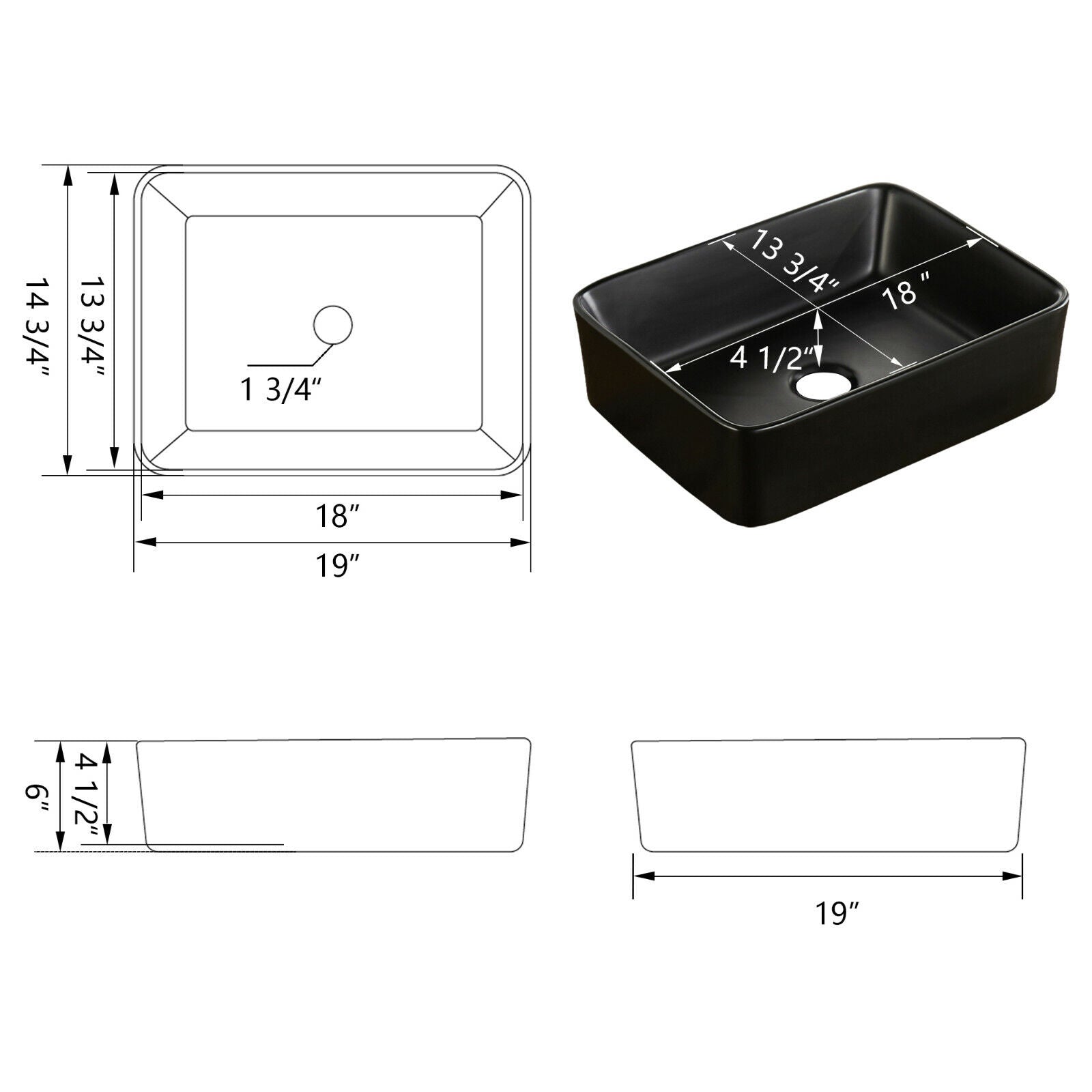 Black Rectangle Vessel  Basin